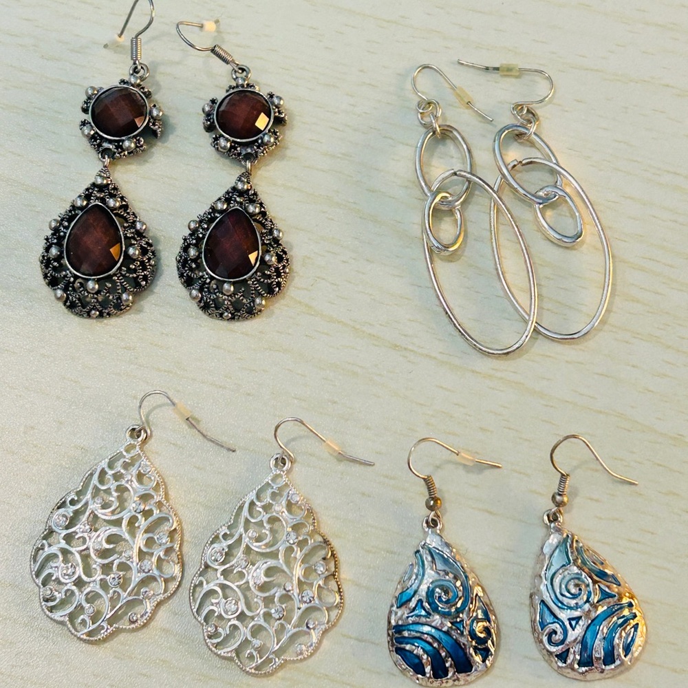Lot of Silver Statement Fashion Earrings (Lot of 4)
